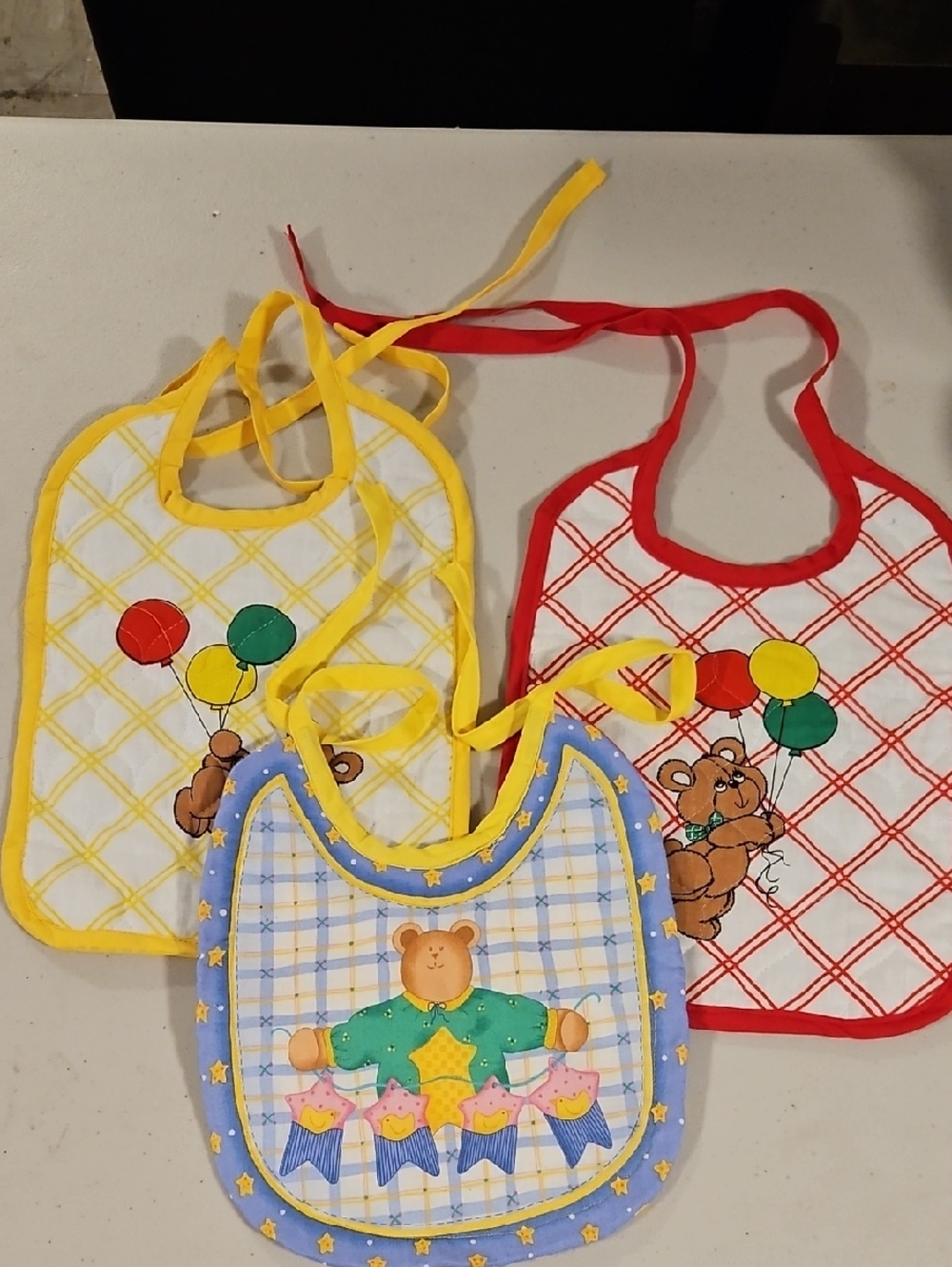 Baby Bibs Set with Teddy & Balloons - Yellow, Red, Blue